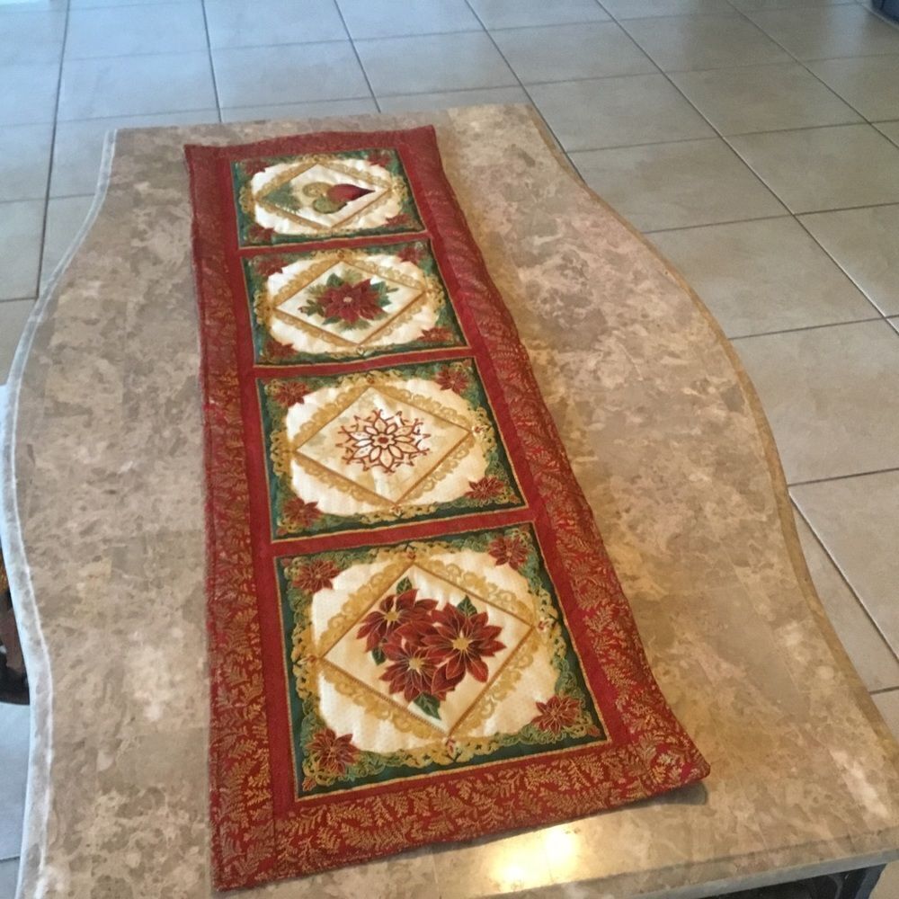 NWT. Hand Crafted Gorgeous Metallic Quilted Holiday Runner.  REVERSIBLE